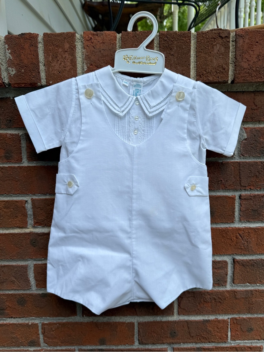 Vintage Feltman Brothers White Boys Dressy Shortalls Overalls Size 12 Month Baby